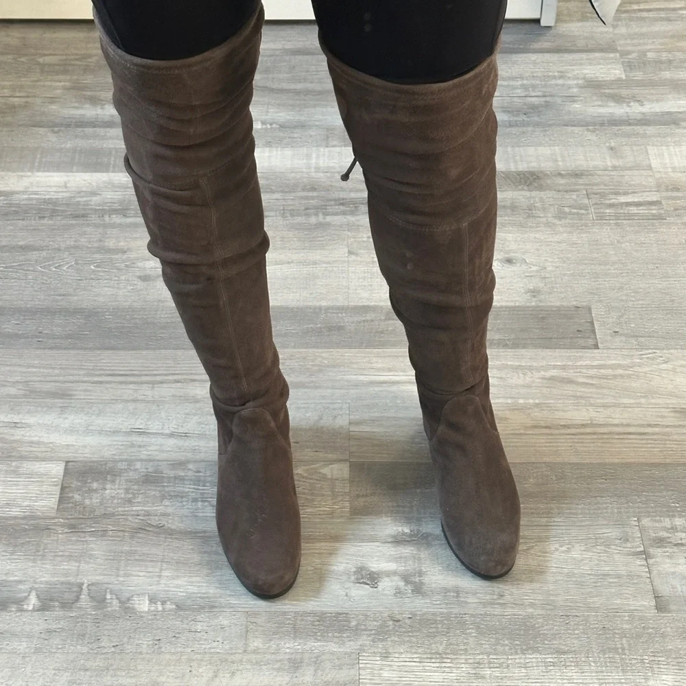 Stuart Weitzman Tieland Over The Knee Tall High Heeled Suede Boots Brown Size 9